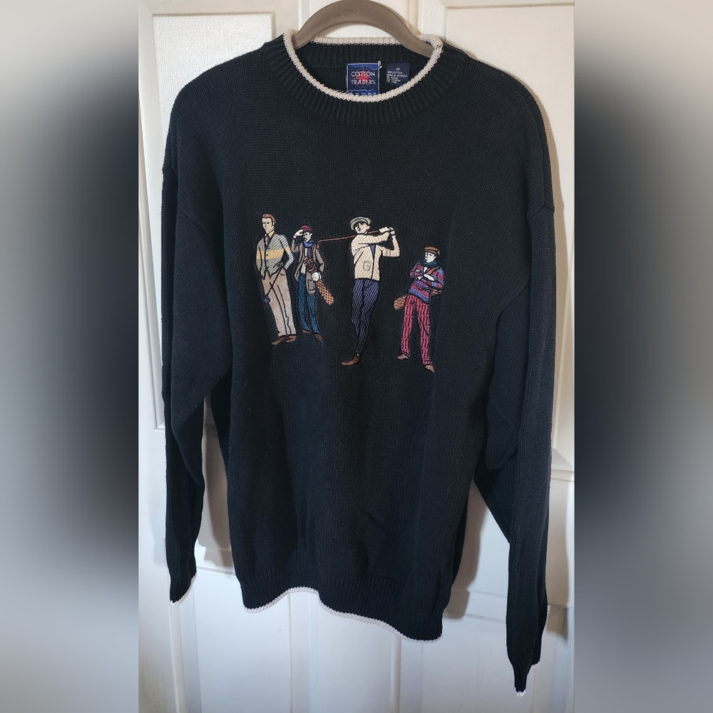 Vtg Cotton Traders Men's Pullover Sweater Golf Men’s Size M Black Embroidered - Picture 1 of 4